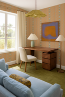 Posy Lane Stripe Wallpaper, apricot and light blue