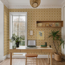Checkered Quilt Wallpaper, butter yellow, brown and white
