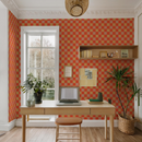 Checkered Quilt Wallpaper, red-orange, yellow and purple