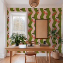 Wavy Cherry Wallpaper, pink and green