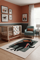 Horse Rider Pattern Beige And Black Hand Tufted 5x8 Wool Rug