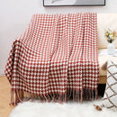 Houndstooth black & white throw blanket living room fringed decor