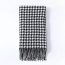 Houndstooth black & white throw blanket living room fringed decor