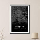 Houston Black Map Canvas