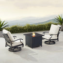 Black Aluminum Fire Table Bistro Set with Two Club Chairs