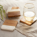 Marble & Acacia Coaster Set
