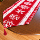 Snowflakes on Red Pattern Christmas Tablecloth Holiday Runner 76.5 Inches
