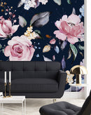 Fashionable Dark Wallpaper with Pink Roses