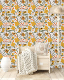 White Wallpaper with Orange Flowers