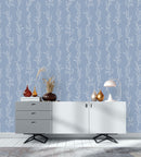 Blue Wallpaper with White Leaves