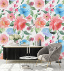 Pink and Blue Flowers Wallpaper