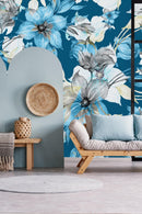 Stylish Blue Wallpaper with Flowers Vogue