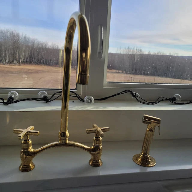 2  Hole Kitchen Faucet - 2 Hole Unlacquered Brass Kitchen Faucet With Sprayer