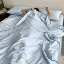 Ice rayon summer quilt cream bear floral embroidery bedroom blanket