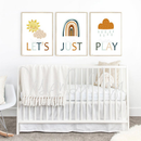 "Let's Just Play" - Sunshine, Rainbow, Clouds Playroom Set - Luster Paper Nursery Wall Art Prints