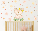 Baby Girl Teddy Bear and Flowers - Fabric Nursery Wall Art Decals