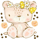 Baby Girl Teddy Bear and Flowers - Fabric Nursery Wall Art Decals