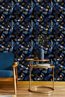 Elegant Dark Blue Cactus Wallpaper Chic