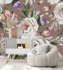 Contemporary Modern Brown Wallpaper with Flowers