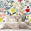 White Wallpaper with Flowers and Ladybugs
