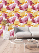 Pink and Yellow Large Flowers Wallpaper