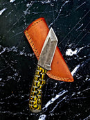 Custom, 8", knife, damascus knife, Carved Diamond Wood, beautiful twist Damascus TD-75