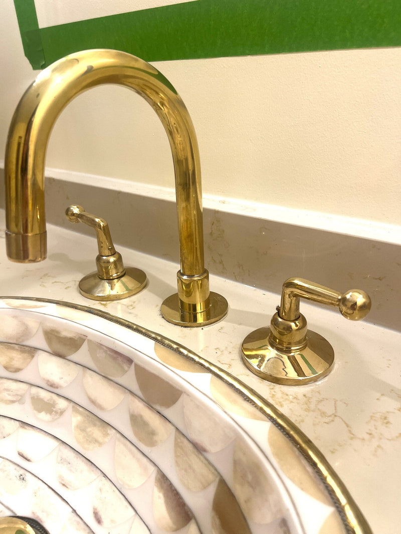 Unlacquered Brass 3 holes Faucet,  Solid Brass Widepspread Tap