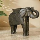 Hand Carved Solid Wood 22" Tall Elephant Statue With Brass Cladding