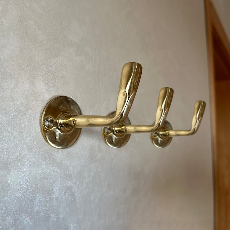 Set of 3 Unlacquered Brass Wall Hooks-Coat Hanger-Towel Hooks