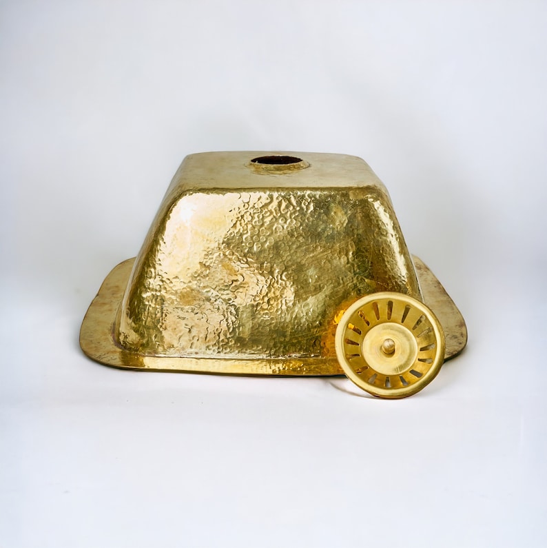 Hammered Unlacquered Brass Square Bar Sink