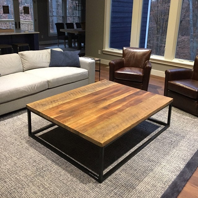 Square coffee table extra large - Wood coffee table rustic modern - Reclaimed wood coffee table