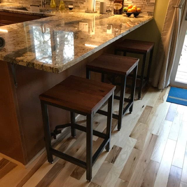 Square bar stool counter height-RIGHT PROPER - Industrial counter height stools reclaimed wood - Kitchen island bar stools backless