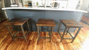 Square counter height bar stool -RIGHT PROPER - Industrial counter stools reclaimed wood - Kitchen island bar stools backless Danish modern
