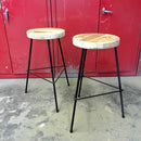 Counter Stools, Bar Stools Counter Height, Backless Bar Stools, Vintage Factory Stools, Industrial Wood Bar Stool With 3 Metal Legs, Danish