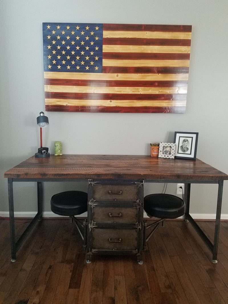 Wood Desk With Drawers, Industrial Desk, Home Office Desk, Antique Style Storage Desk, Rustic Desk, Primitive Furniture,Solid Wood Boho Desk