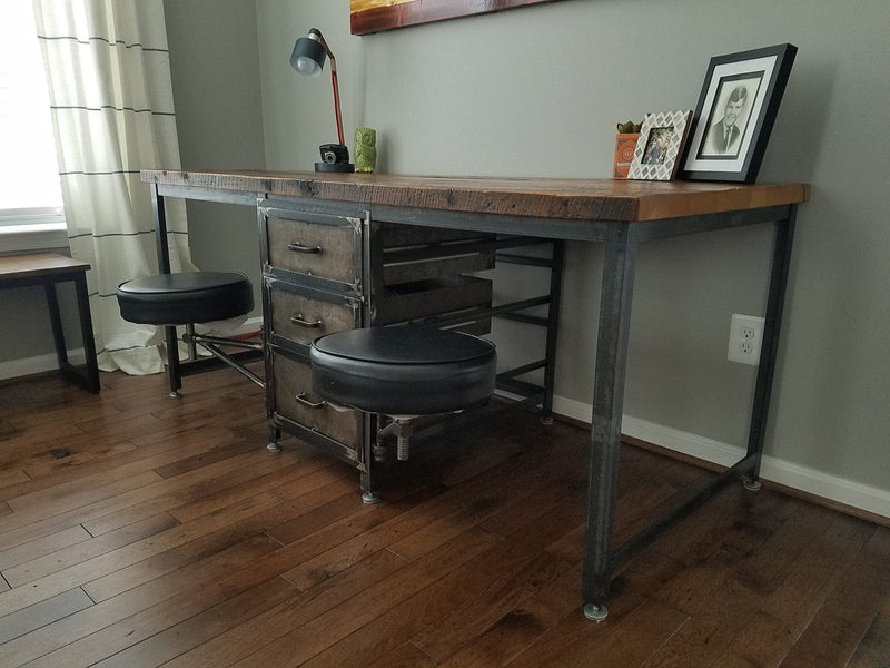 Wood Desk With Drawers, Industrial Desk, Home Office Desk, Antique Style Storage Desk, Rustic Desk, Primitive Furniture,Solid Wood Boho Desk