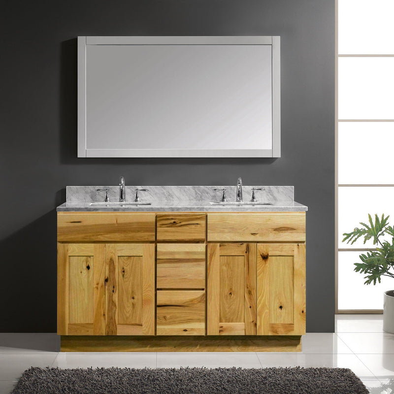 60 Inch Hickory Shaker Double Sink Bathroom Vanity with Drawers