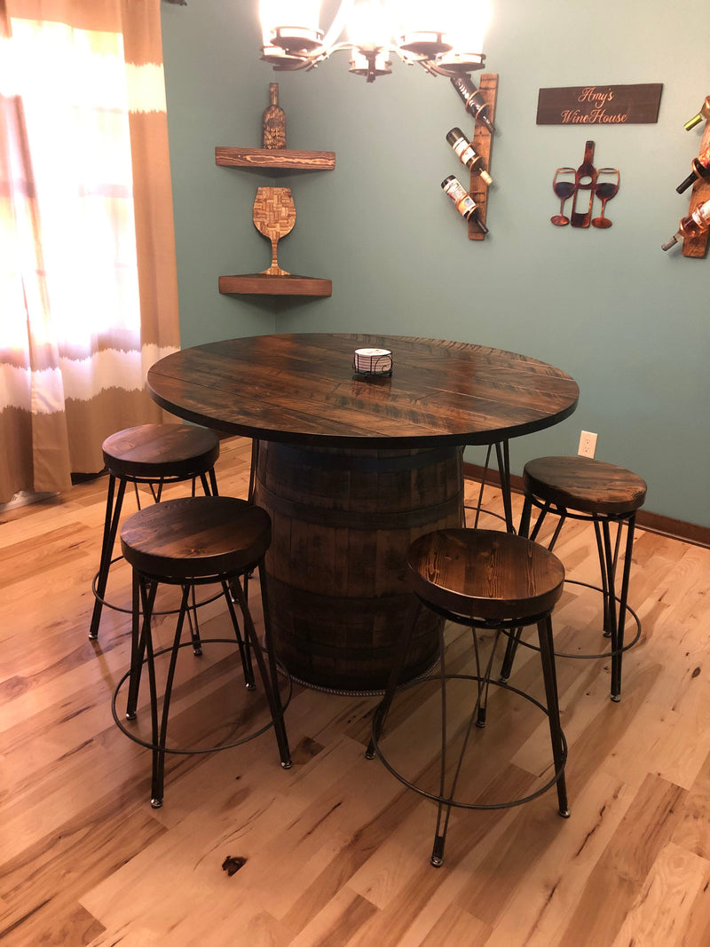 Bar stools counter height industrial - Reclaimed wood bar stool with metal legs - Vintage style tall swivel pub stools