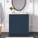 30 Inch Navy Blue Shaker Single Sink Bathroom Vanity with Drawers on the Right