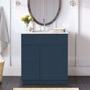 30 Inch Navy Blue Shaker Single Sink Bathroom Vanity with Drawers on the Left
