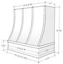 White Wood Range Hood With Sloped Strapped Front and Decorative Trim - 30", 36", 42", 48", 54" and 60" Widths Available