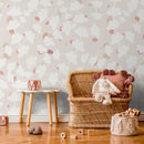 Abstract Wallpaper Featuring Leaf Shapes in Beige, Pink, and Off-White - X014