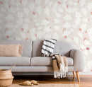 Abstract Wallpaper Featuring Leaf Shapes in Beige, Pink, and Off-White - X014