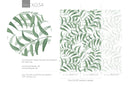 Botanical Wallpaper with a Painted Leaf Motif in Green - X034