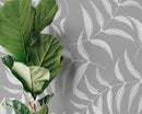 Botanical Wallpaper with a Leaf Pattern in Gray and White - X036