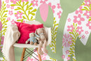 Abstract Floral Wallpaper with a Collage in Pink and Green - X068