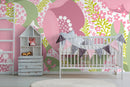 Abstract Floral Wallpaper with a Collage in Pink and Green - X068