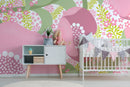 Abstract Floral Wallpaper with a Collage in Pink and Green - X068