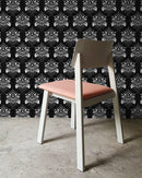 Folk Art Wallpaper with a Stylized Damask Motif in Black and White - X088