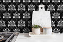 Folk Art Wallpaper with a Stylized Damask Motif in Black and White - X088